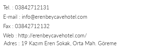 Erenbey Cave Hotel telefon numaralar, faks, e-mail, posta adresi ve iletiim bilgileri